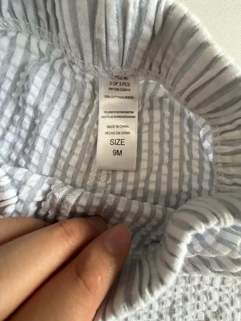 Little Me Baby 9M Gray White Seersucker Striped Pull On Shorts